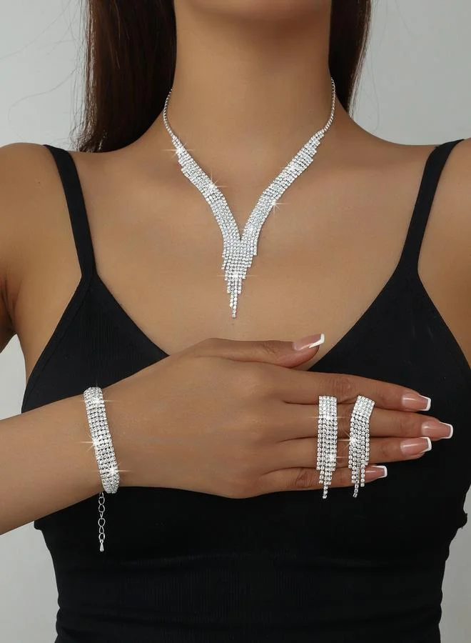 تايك تو طقم مجوهرات 3 قطع عقد وسوار وأقراط منمقة